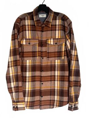 Produkt Men's Jasper Ckeck Brown and Yellow Heavy 100% Cotton Button-Up Shirt-XL